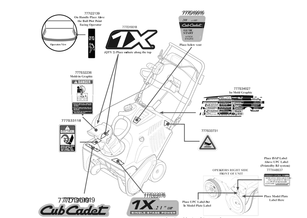 Label Map Diagram and Parts List for 1X21-INCHLHP (31AM2T6C710)(2017) Cub Cadet Snow Blower